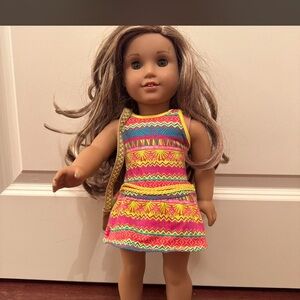 American Girl Doll Leah with Pink and Yellow Patterned Dress